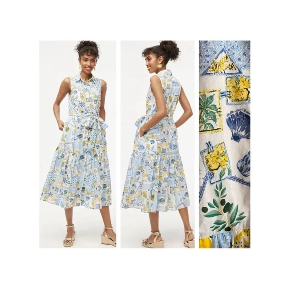 J. Crew La Dolce Vita Lemons Maxi Dress Women’s 4 Belted Collared Pockets